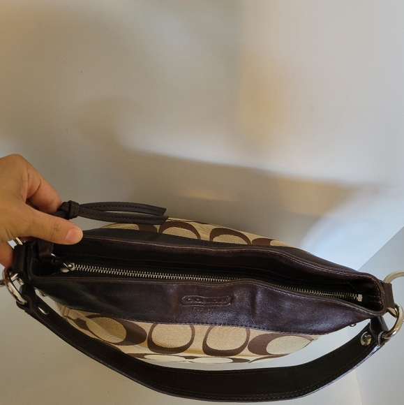 Coach Signature Jacquard/Brown Leather Bag - Picture 10 of 12